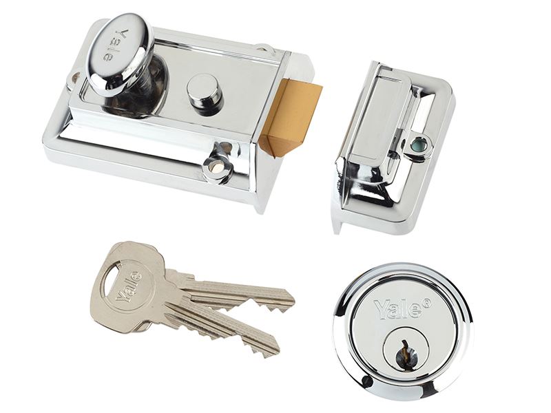 Yale P77 Traditional Nightlatch, 60mm Backset, Chrome Finish