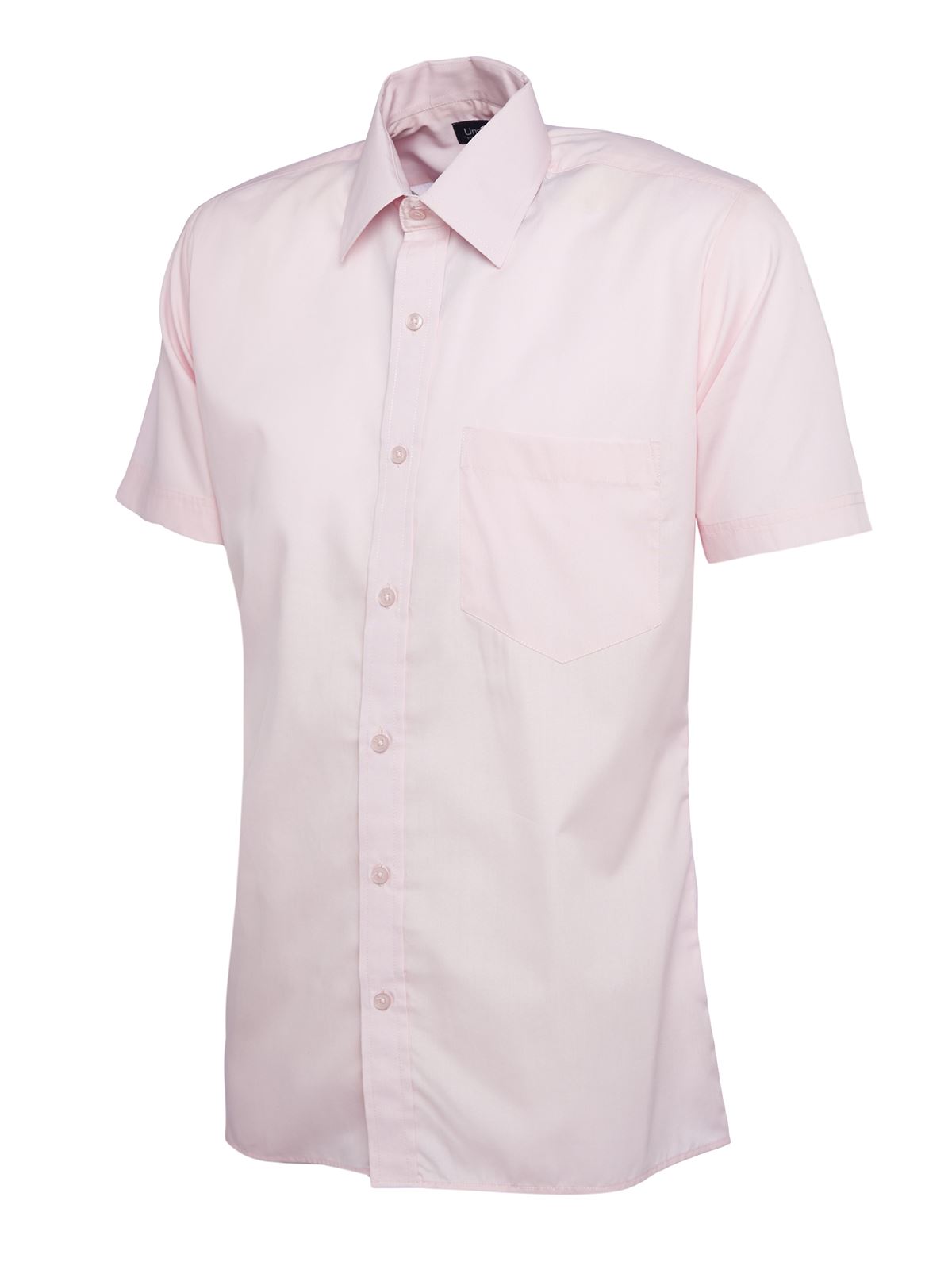 Uneek Mens Poplin Short Sleeve Shirt – Pink, Size 15