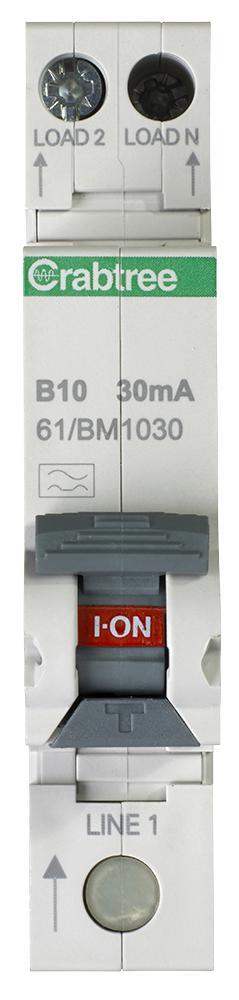 CRABTREE 10A 30mA RCBO 싱글 모듈 B 곡선