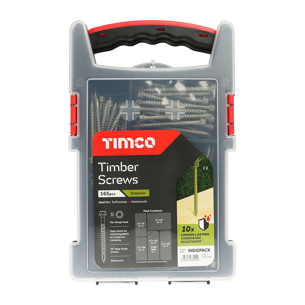 Timco - Skru Kayu Hex Untuk Luar - Pek Campuran - Hijau (165 Keping)