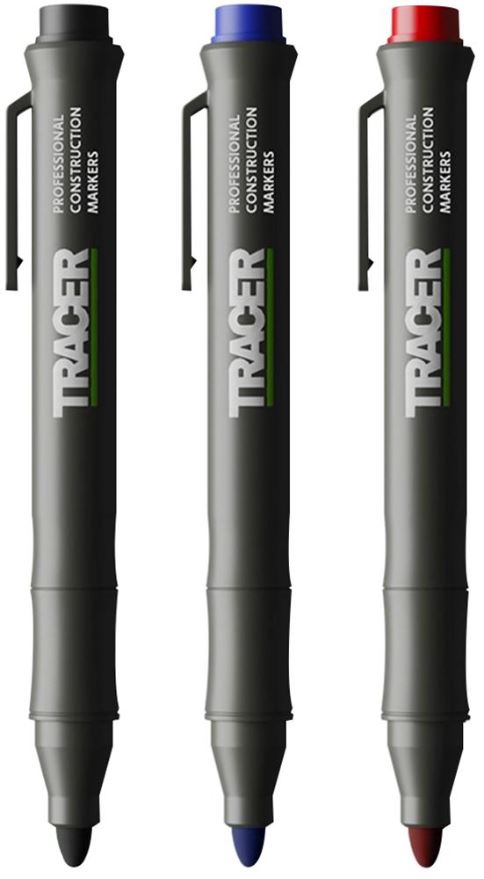 TRACER Clog-Free Construction Marker Pen Kit with Holsters, 3 Pack