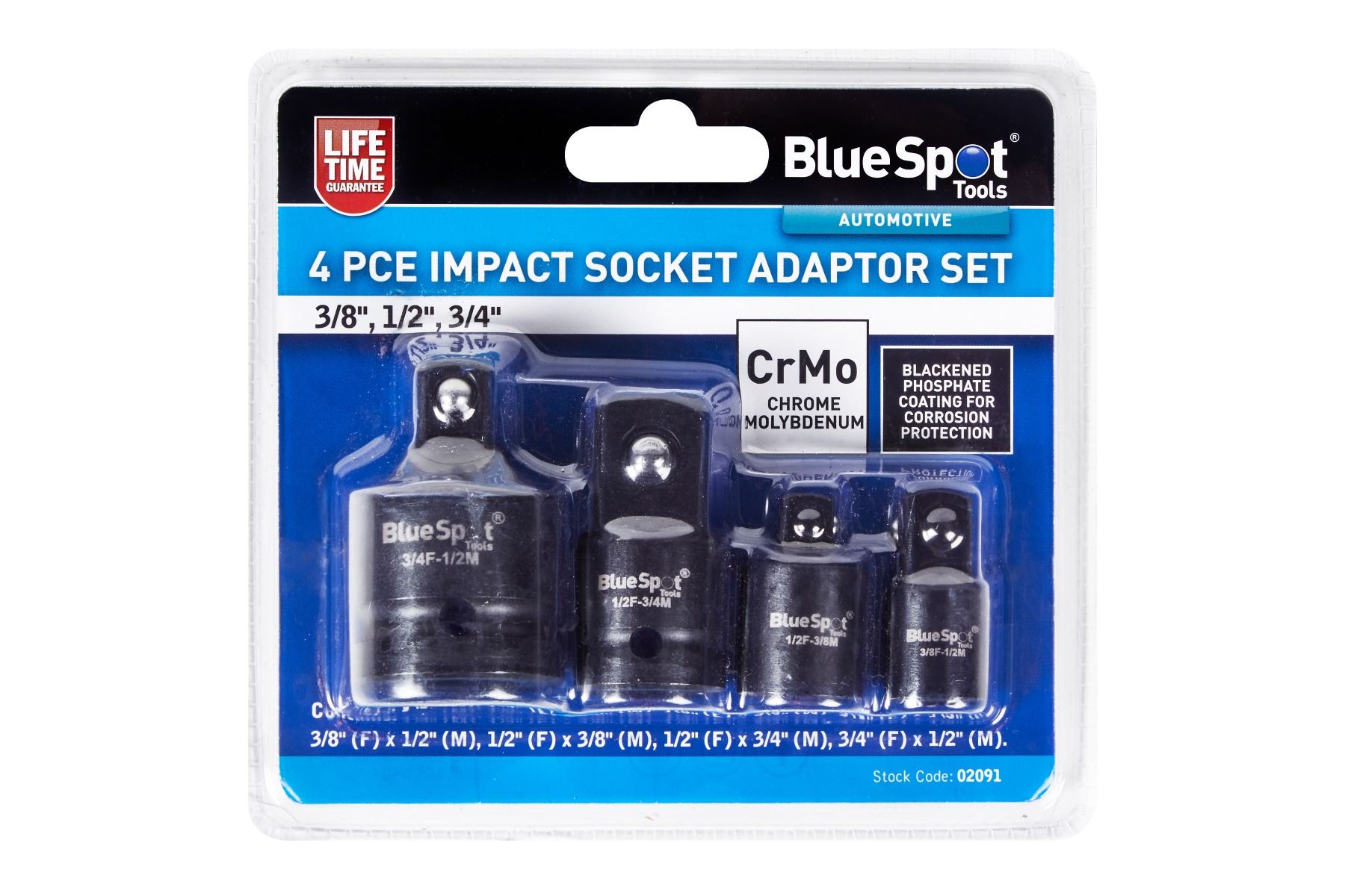 Blue Spot Tools Σετ 4 Προσαρμογέων Υποδοχής για Εργαλεία Κρούσης (3/8'', 1/2'',