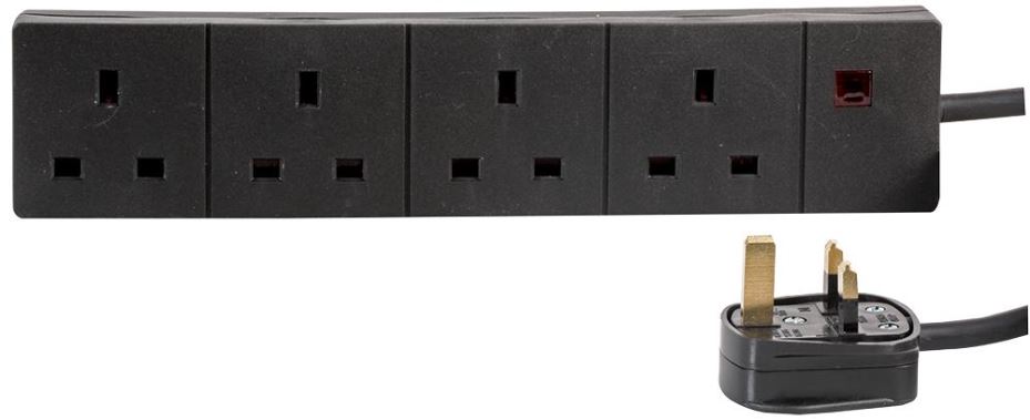 PRO ELEC - Sambungan 4-Gang, Hitam, Kabel 1m