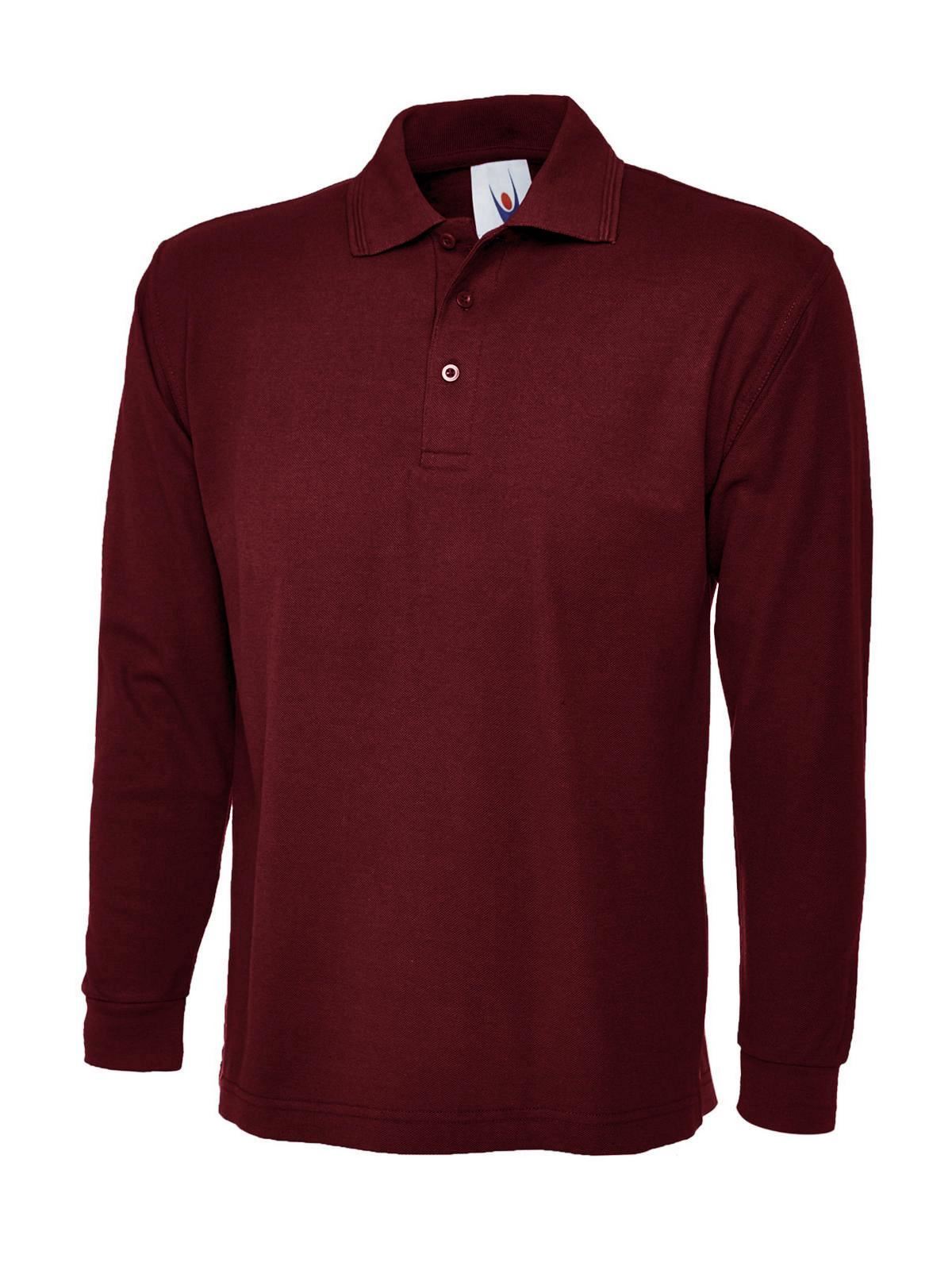 Uneek Unisex Long Sleeve Polo Shirt - Maroon, XL