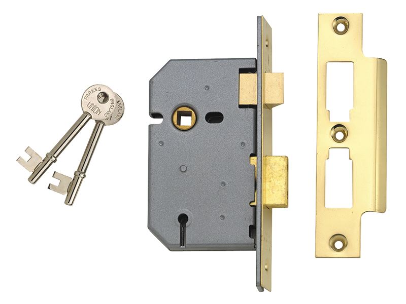 UNION 2277 3 Lever Mortice Sashlock, Polished Brass, 77.5mm
