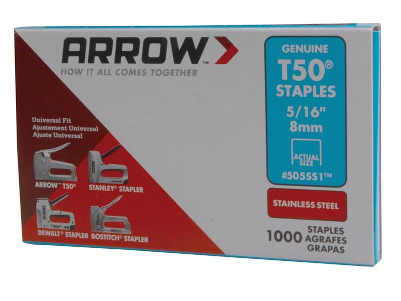 Arrow - T50 Edelstahl-Klammern 505SS 8mm (5/16 Zoll) (Box 1000)