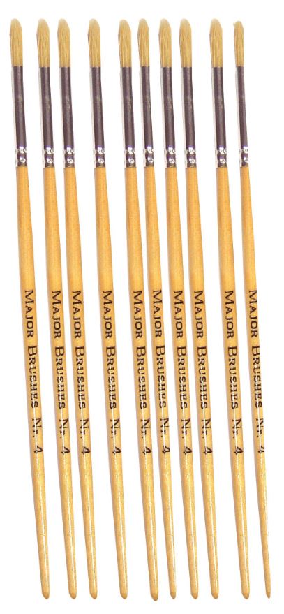 MAJOR BRUSHES Hog Bristle Round Tip Paint Brush Size 4, 10 Pack