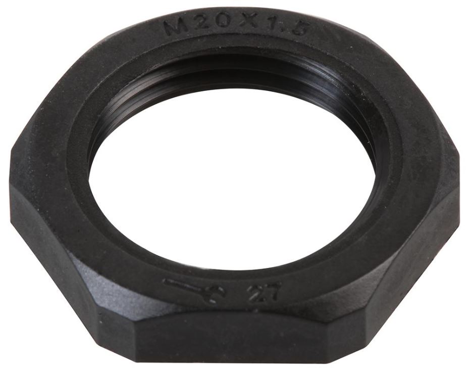 PRO POWER Nylon Lock Nut, M20, Black, Pack of 10