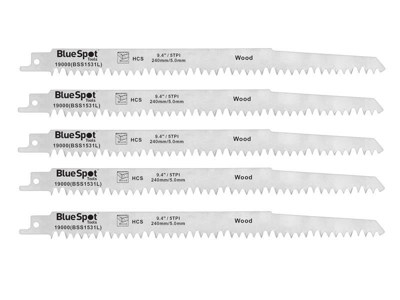 BlueSpot Reciprocating Saw Blade 240mm, 5 TPI, Pack of 5