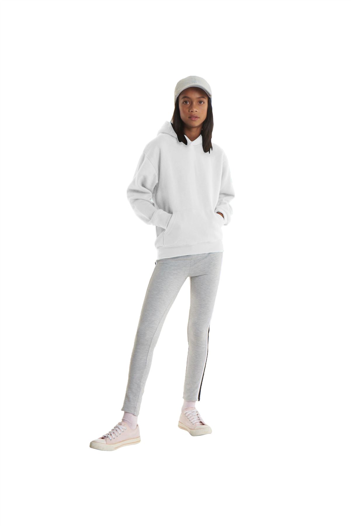 Uneek Kids' Hooded Sweatshirt - White, Size 9-10 Years