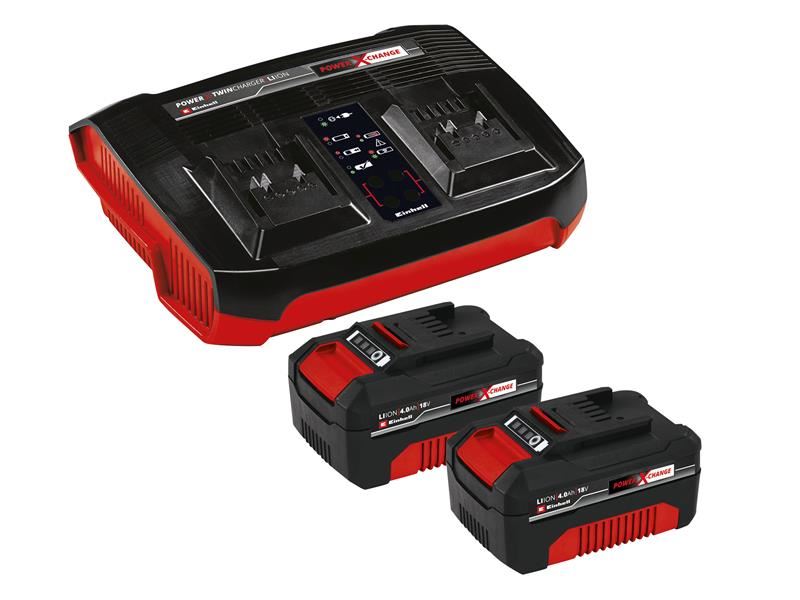 Einhell Power X-Change Starter Kit (18V, 2 x 4.0Ah Li-ion, Twin Charger)