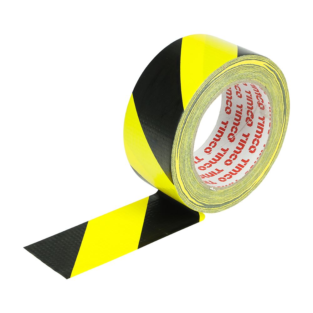 Timco Hazard Warning Cloth Tape, Yellow & Black, 33m x 50mm