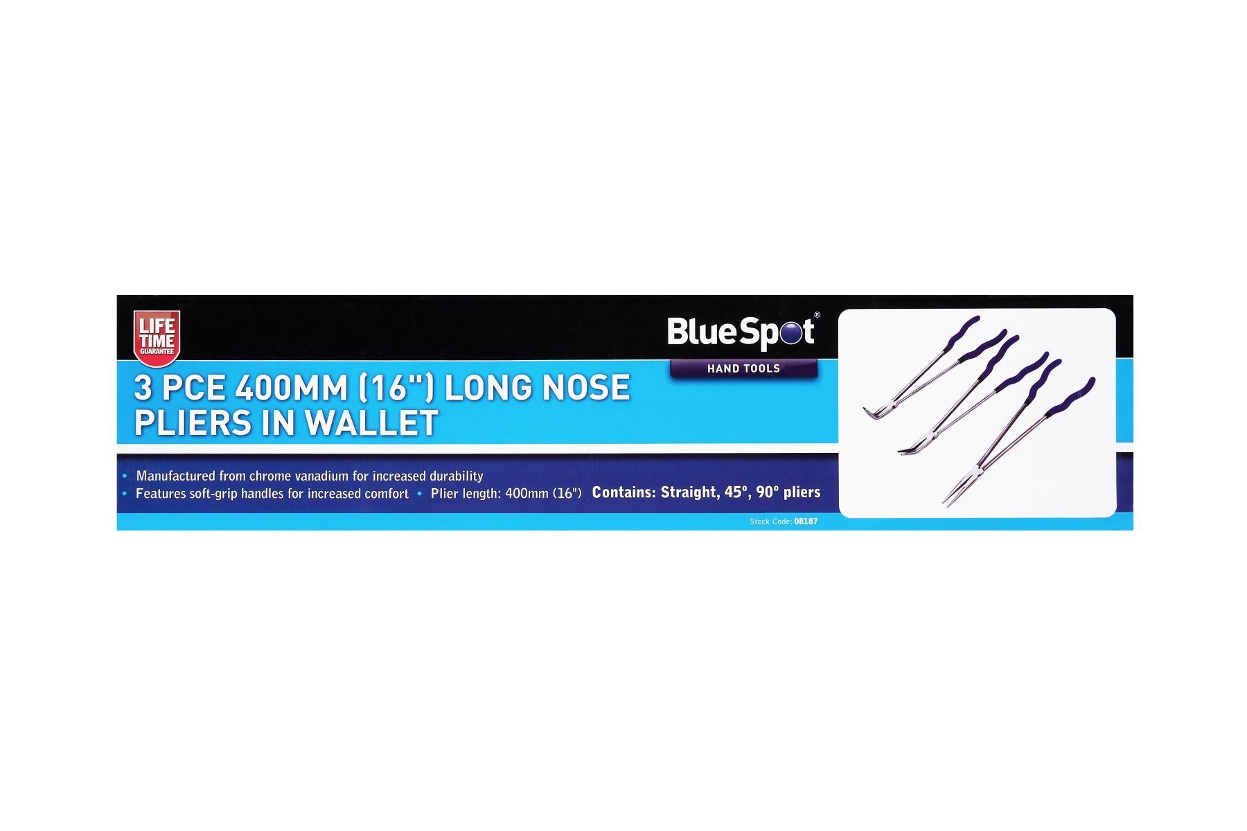 Blue Spot Tools 3-Piece Long Nose Pliers Set, 400mm, Chrome Vanadium Steel