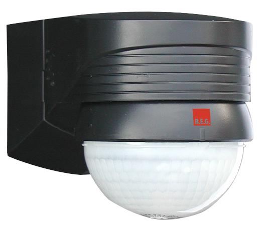 B.E.G. Sensor PIR Exterior 16m, Negro, 2000W, Ángulo de 280°, IP44