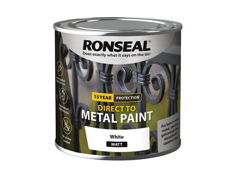 Ronseal Direct to Metal Verf - Wit Mat, 250ml