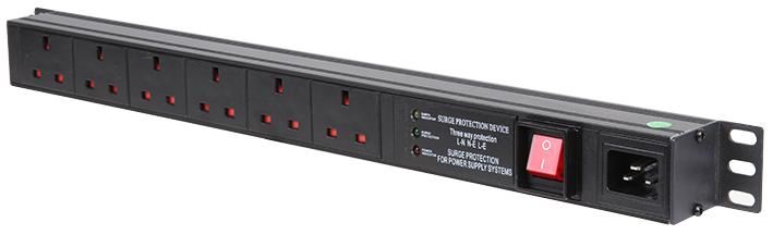 LMS DATA 1U PDU 6-Bhealach Cosanta Stoirme le Sóicéid IEC C20 & 13A
