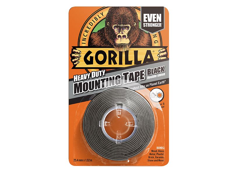 Gorilla Nastro Adesivo Doppia Faccia Extra Forte 25mm x 1.5m, Nero