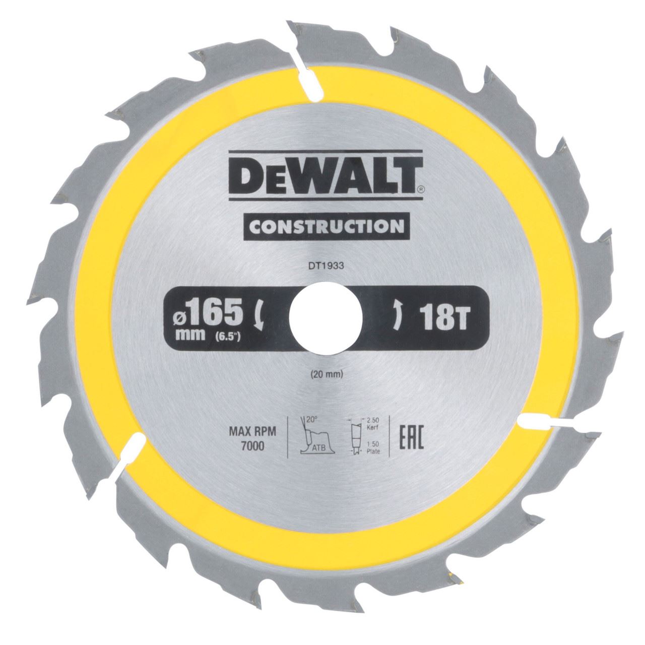 Lame de scie circulaire Dewalt DT1933, 165mm, 18 dents