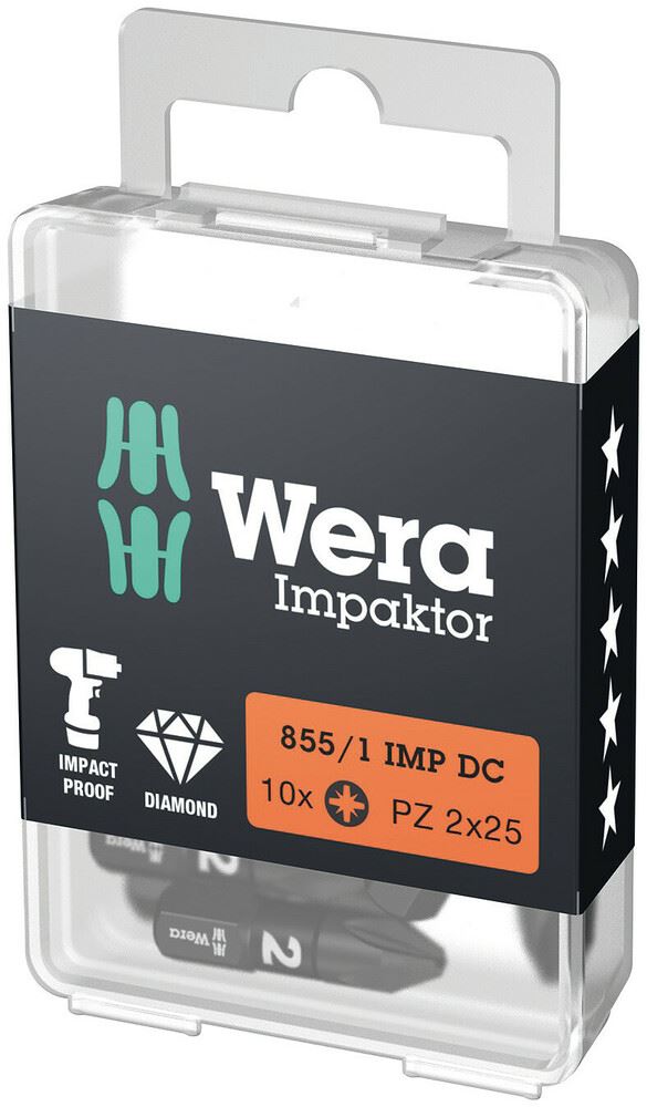 Wera 855/1 IMP DC PZ Impaktor Bits, PZ 2 x 25mm, 10-Pack