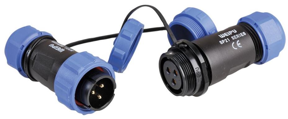 PRO ELEC 3-polige circulaire kabelverbindingsset, 30A, IP68, zwart en blauw