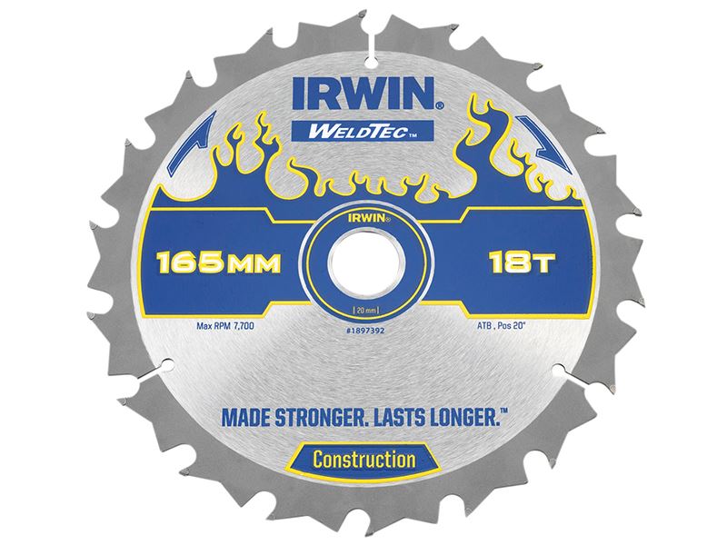 IRWIN Weldtec Cordless Circular Saw Blade 165mm x 20mm, 18T ATB