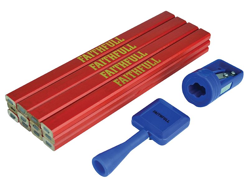 Faithfull Carpenter's Pencil Kit with Sharpener (Pack of 12)