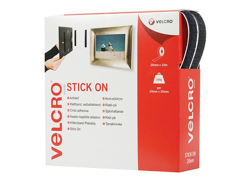 VELCRO® Stick On Tape 20mm x 10m, Black