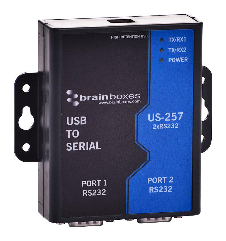 BRAINBOXES 2-Port RS232 USB to Serial Adapter