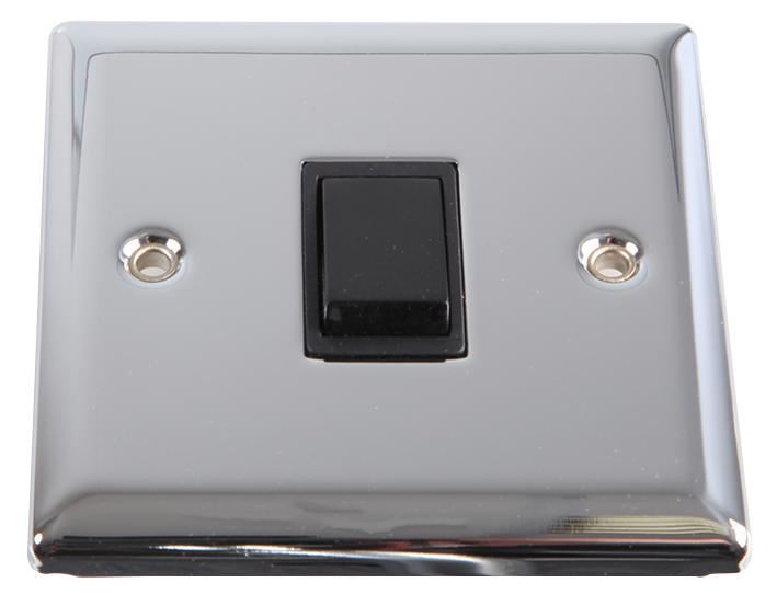 VOLEX 1 Gang 2 Way 10AX Light Switch, Polished Chrome/Black