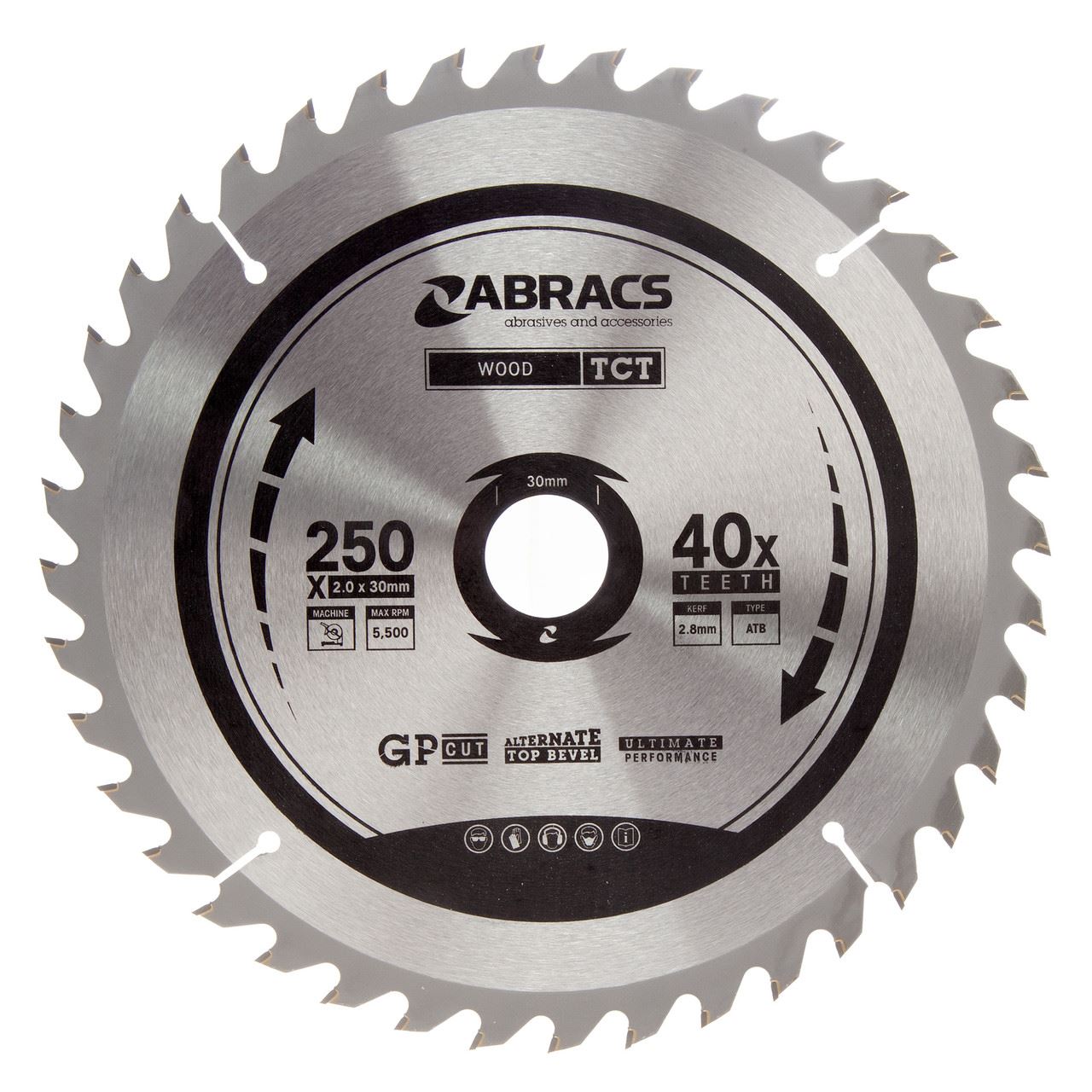 Abracs TCT Circular Saw Blade for Wood, 250mm, 40T, Carbide-Tipped