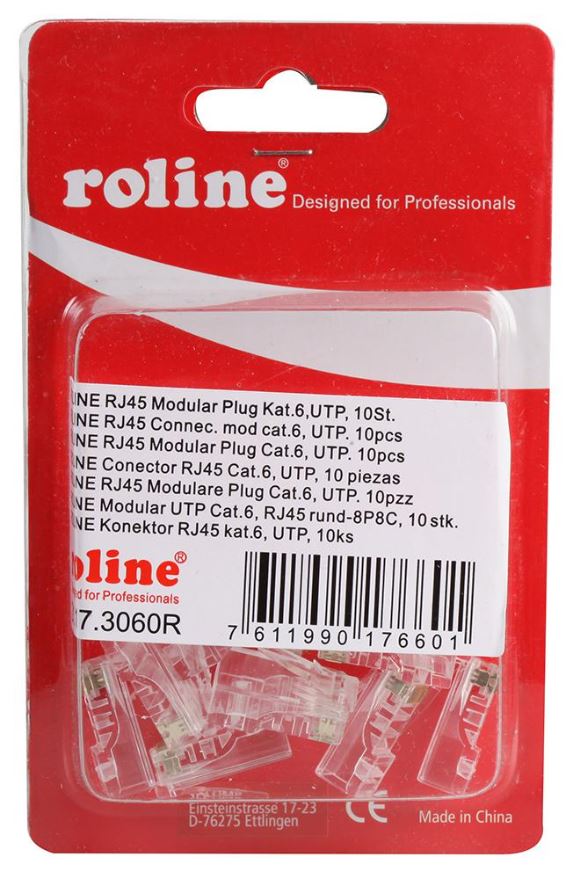ROLINE Cat6 UTP RJ45 모듈러 플러그 8P8C, 비차폐형, 10개입
