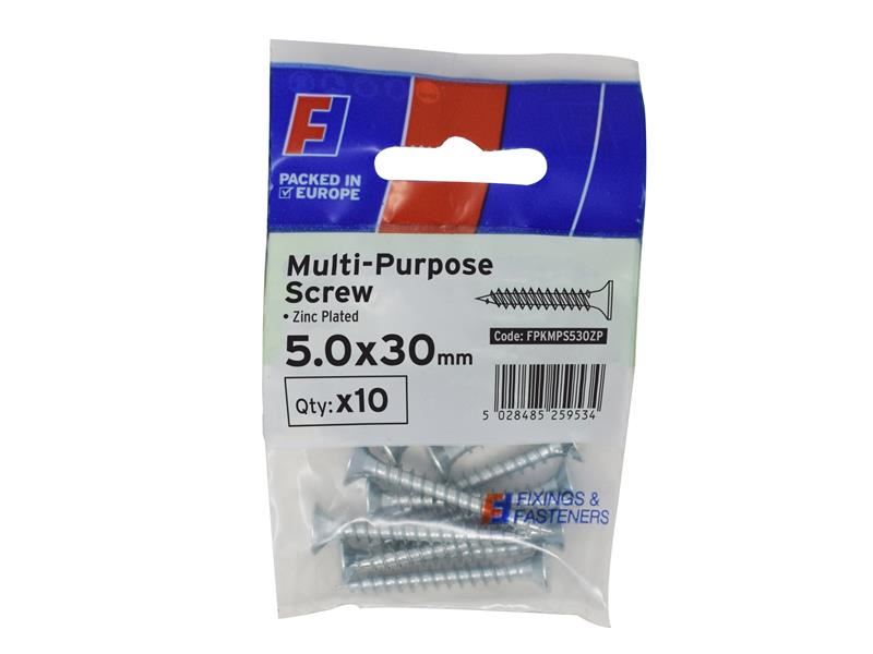 ForgeFix Multi-Purpose Pozi Screw, Zinc, CSK, 5.0x30mm, Pack of 10