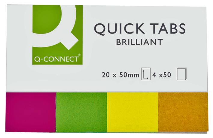 Q CONNECT - Neonfarbene Haftnotizen 50x20mm - Packung mit 160 (40 pro Farbe)