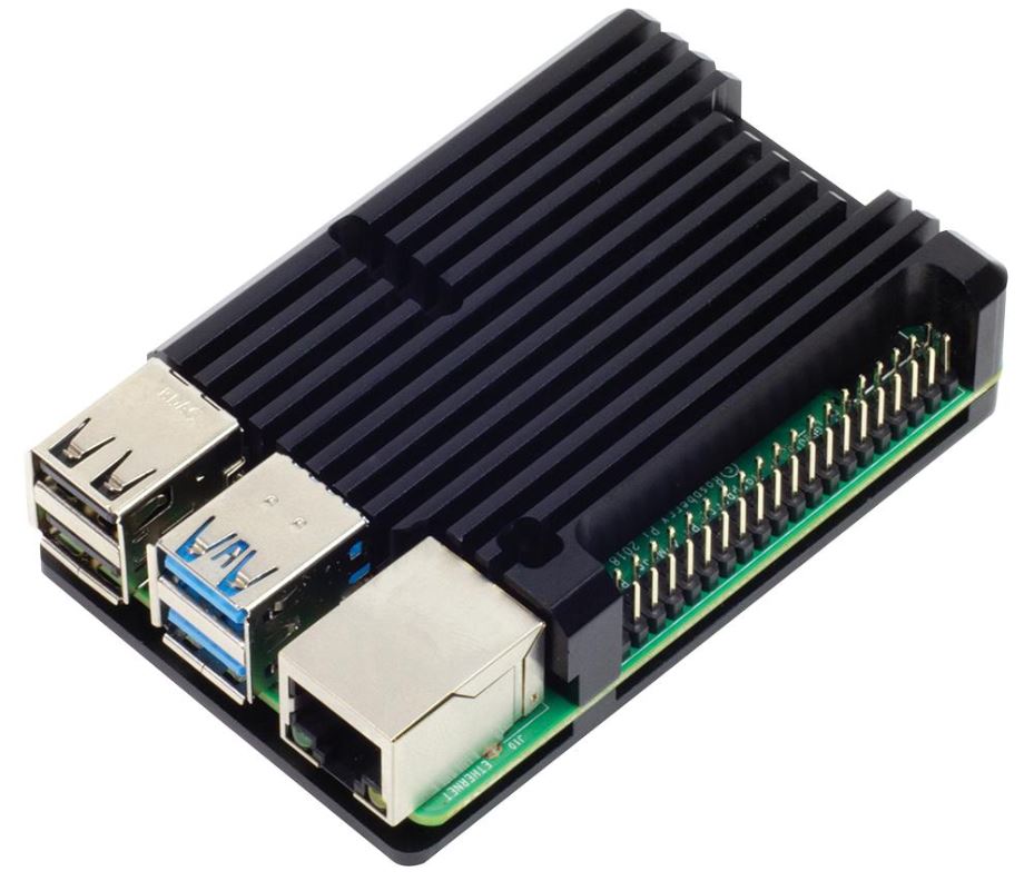 PIMORONI - Aluminium-Gehäuse mit Kühlkörper für Raspberry Pi 4, Schwarz