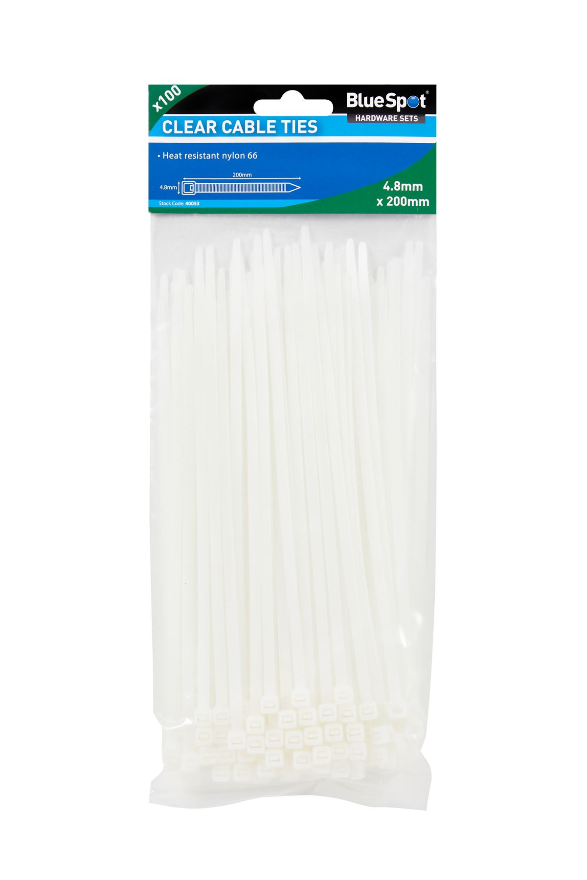 Blue Spot Tools 100-Pack 4.8mm x 200mm White Cable Ties
