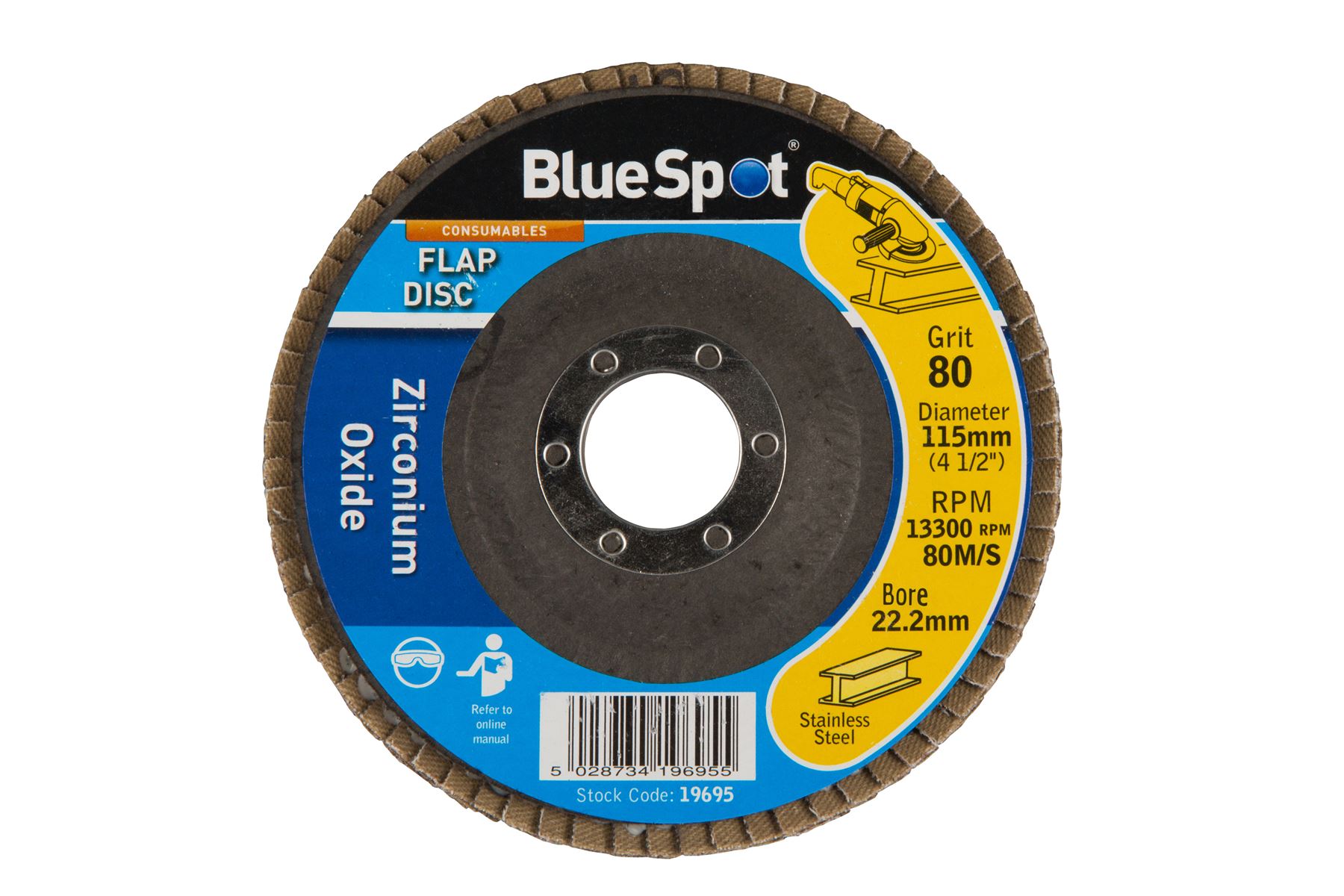 Blue Spot - Dics Scagtha Ocsaíd Siorcainiam 115mm, 80 Garbh, Cineál 29