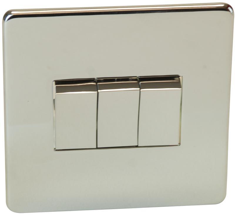 CRABTREE 3 Gang 2 Way Light Switch, Polished Chrome