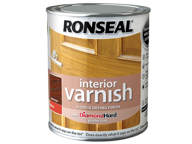 Ronseal ורניש מהיר ייבוש מבריק לעיבוד עץ (אלון כהה), 750 מ״ל