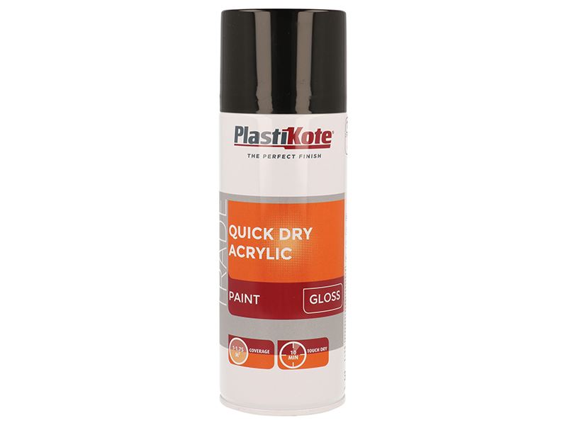 PlastiKote Schnelltrocknende Acryl-Sprühfarbe Hochglanz Schwarz 400ml