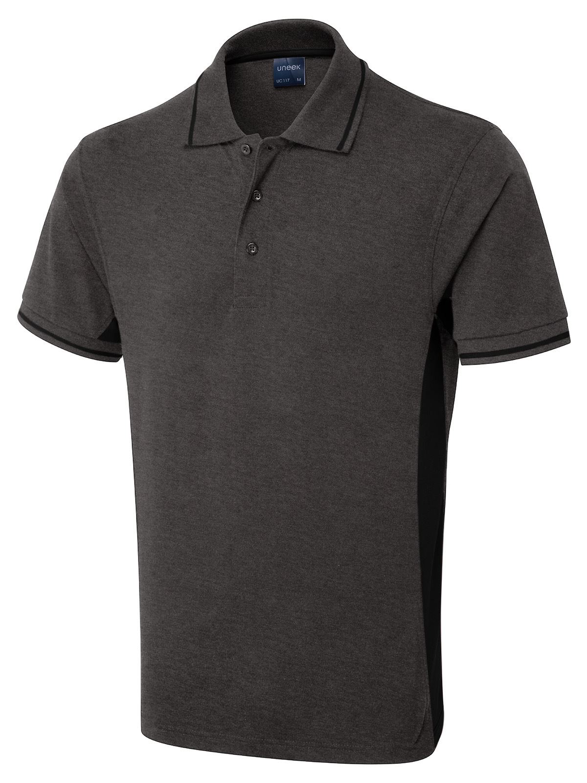 Uneek Unisex Two Tone Polo Shirt - Charcoal/Black - Size L
