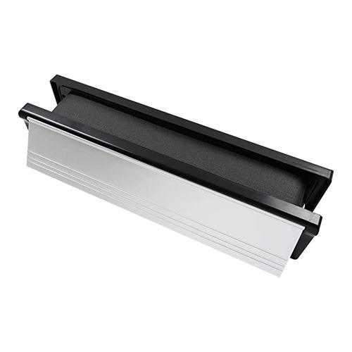 Timco Intumescente Brievenbus, Gepolijst Zilver met Zwart Frame, 305x70mm
