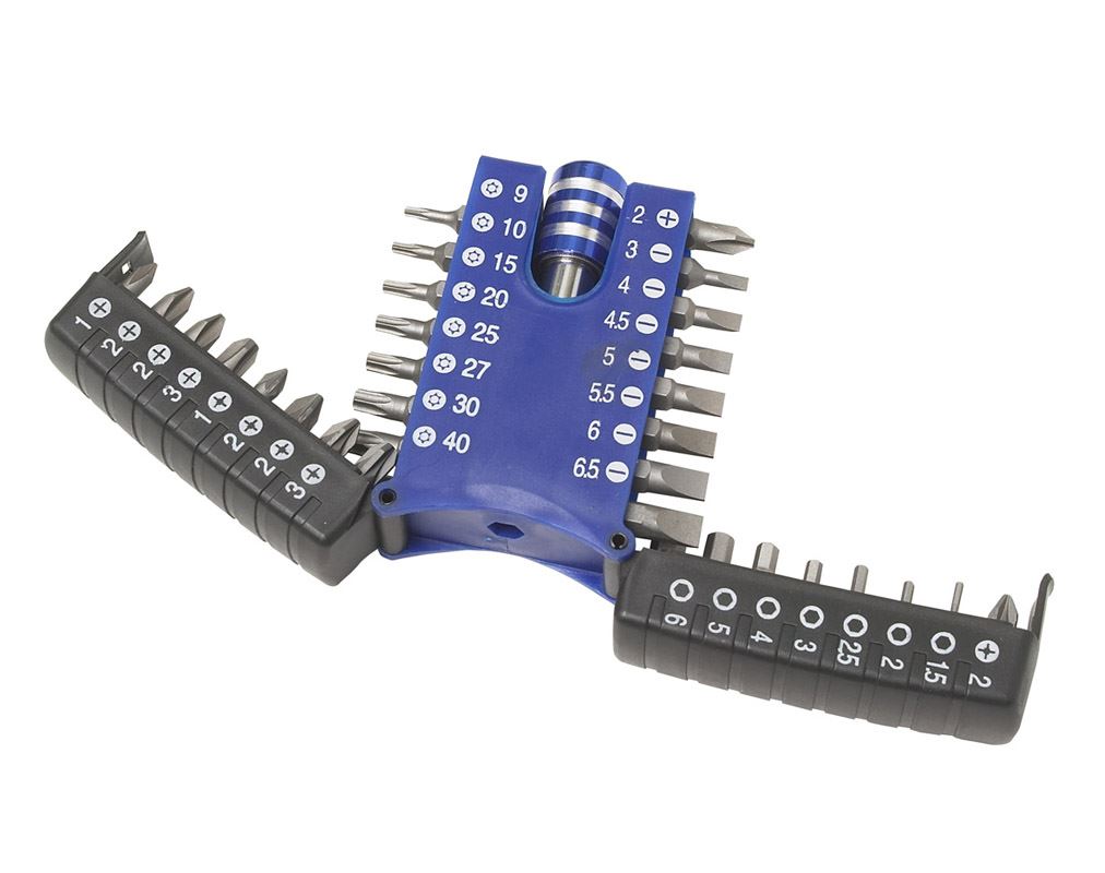 Blue Spot Tools - 33-teiliges Kompaktschraubendreher-Bitset mit Chuck in Chrom-