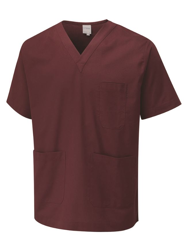 Uneek Unisex Scrub Tunic - Polycotton, Maroon, Size 2XL