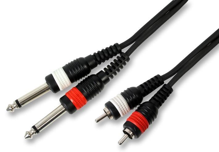 Pulse 2x 6.35mm Mono Jack to 2x RCA Plug Audio Lead, 3m Black