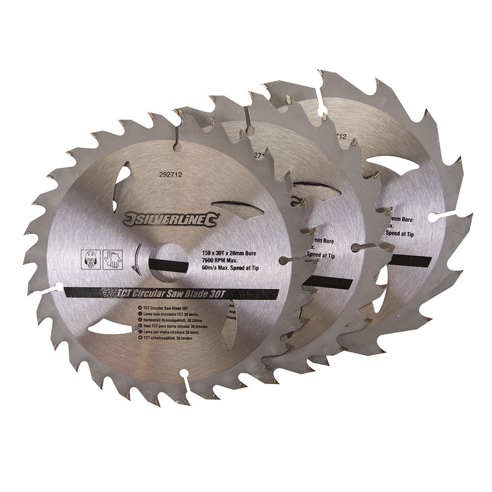 Silverline TCT Circular Saw Blades Set (16, 24, 30T) - 3 Pack