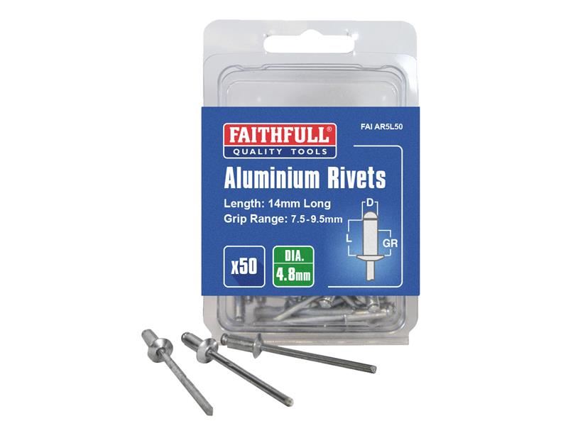 Faithfull Rebites de Alumínio 4.8 x 14mm - Pacote de 50