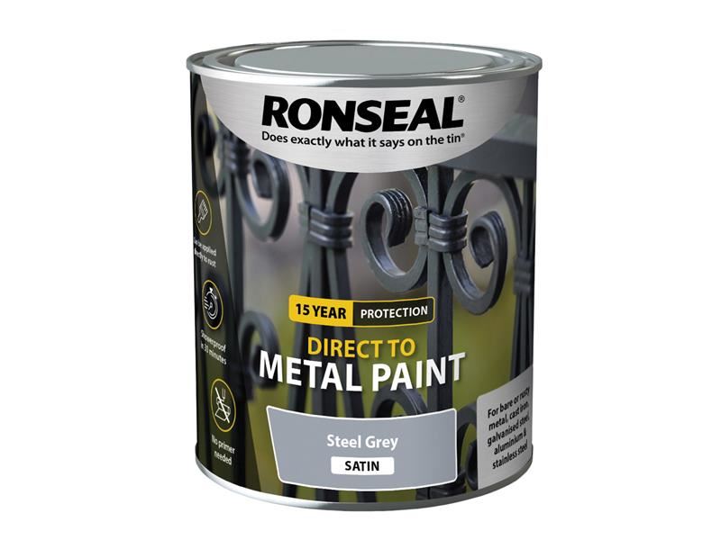 Ronseal - Χρώμα για Μέταλλο Direct to Metal - Σμάλτο Σκούρο Γκρι, 750ml