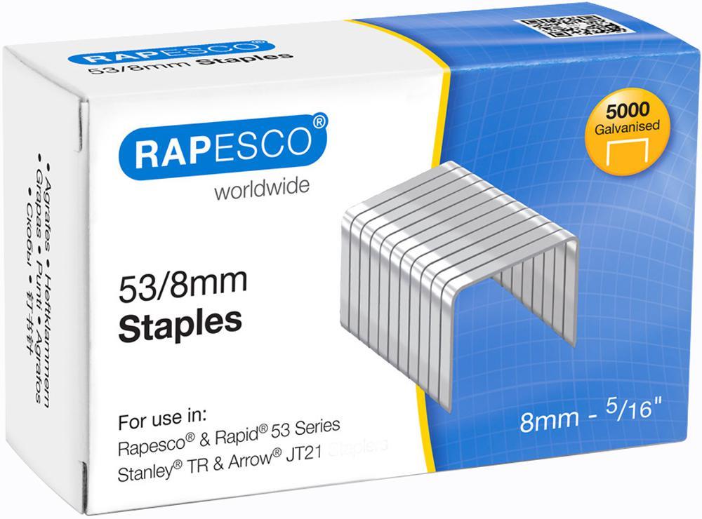 Rapesco 53/8mm Γαλβανισμένοι Μεταλλικοί Πρακτικέ, Ελαφρού Φορτίου, Συσκευασία 5