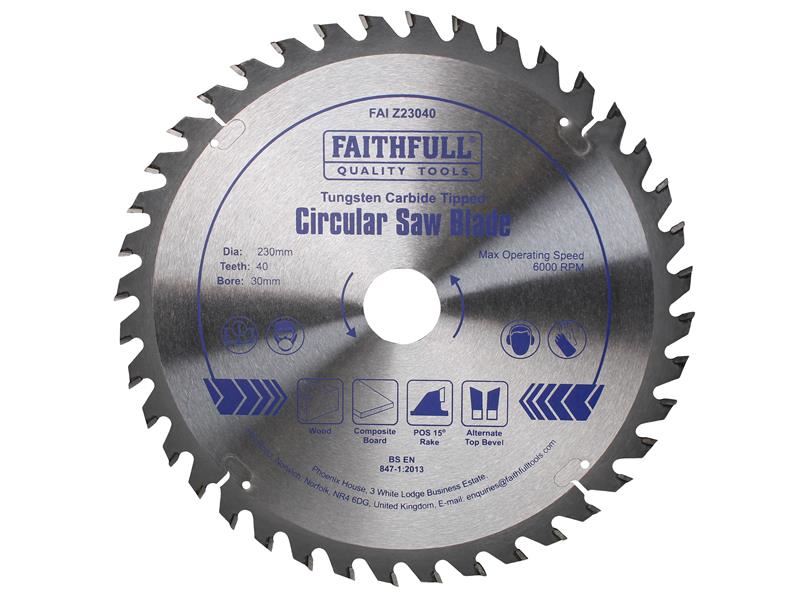 Faithfull TCT Cirkelzaagblad 230mm, 30mm Boring, 40T