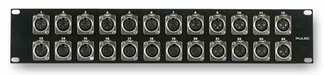 Pulse 2U Rackpaneel met 24 XLR-aansluitingen, Aluminium, Zwart